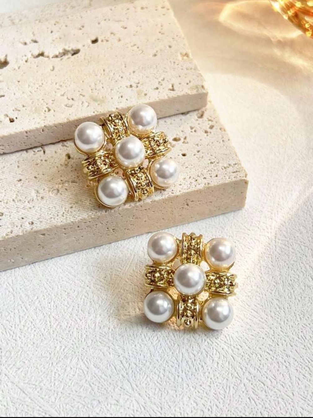 Gold Pearl Cluster Stud Earrings by